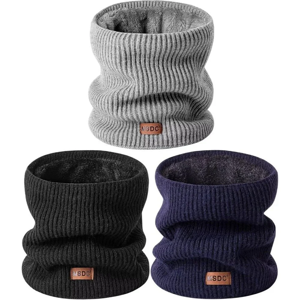 Men Warmer Black, Grey, Navy 3-Pack Neck Thermal Fleece Cold Weather
